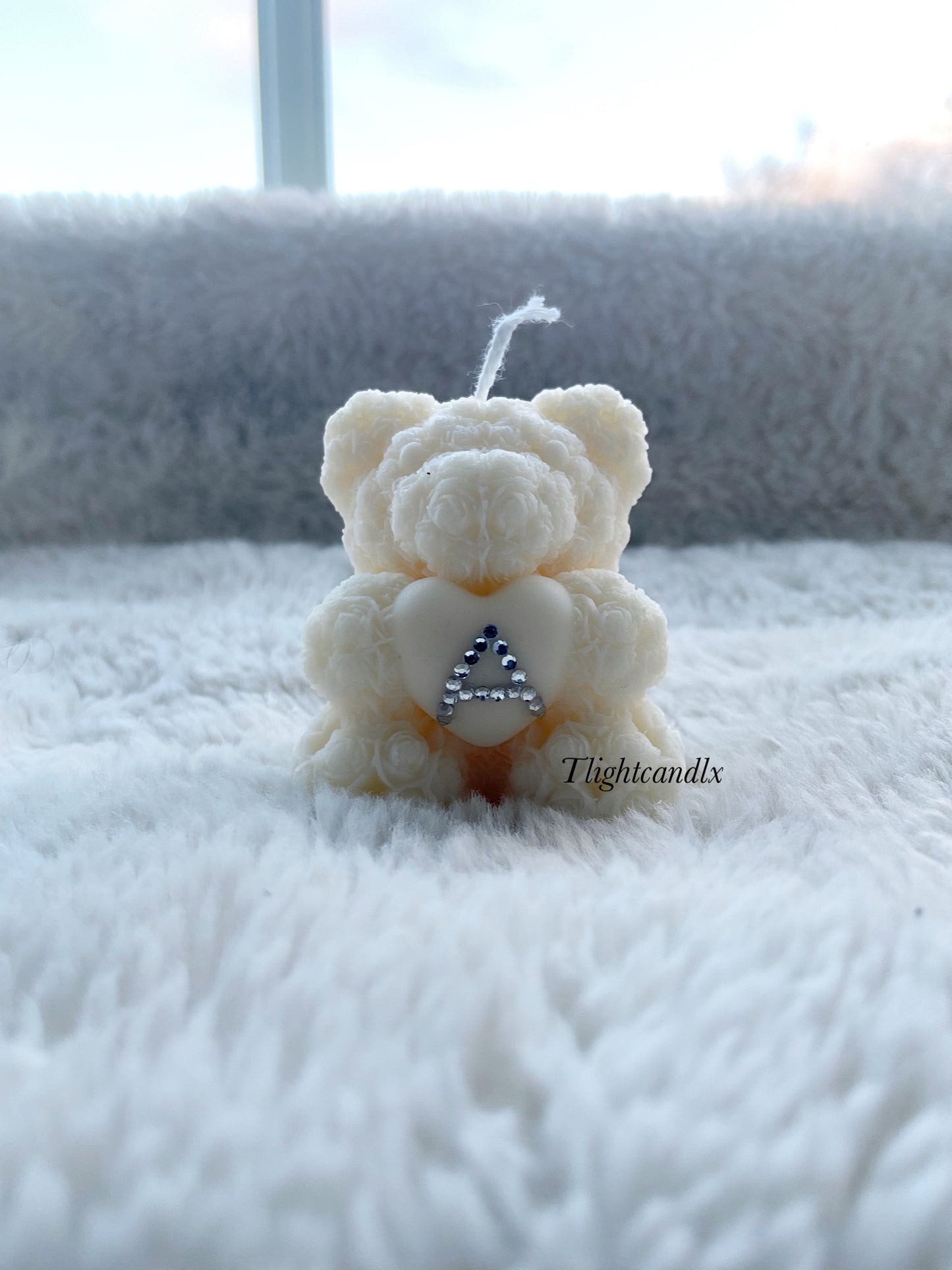 Mini Rosey Bear candle - personalised letter