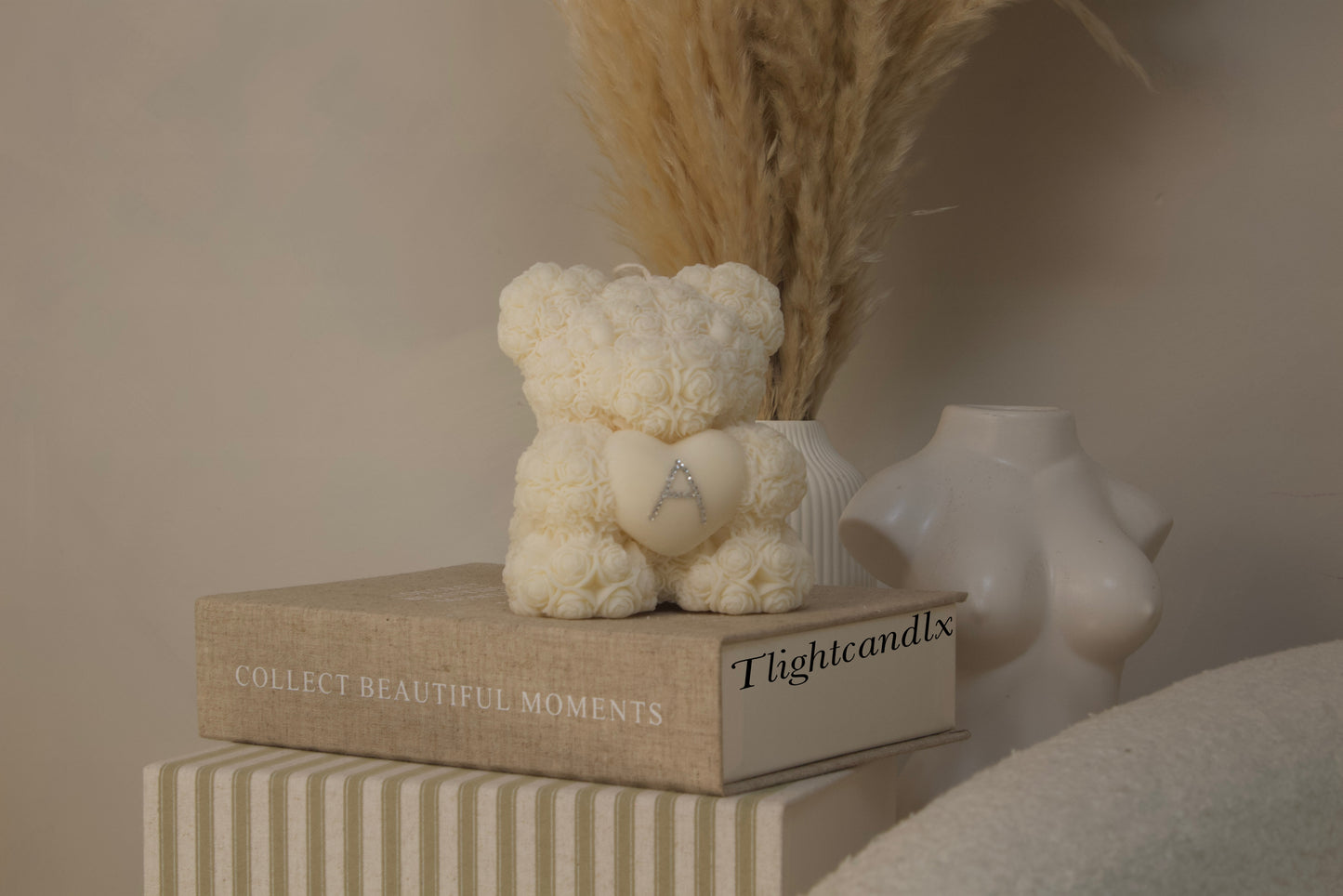 Rosey Bear XL candle - Personlised letter