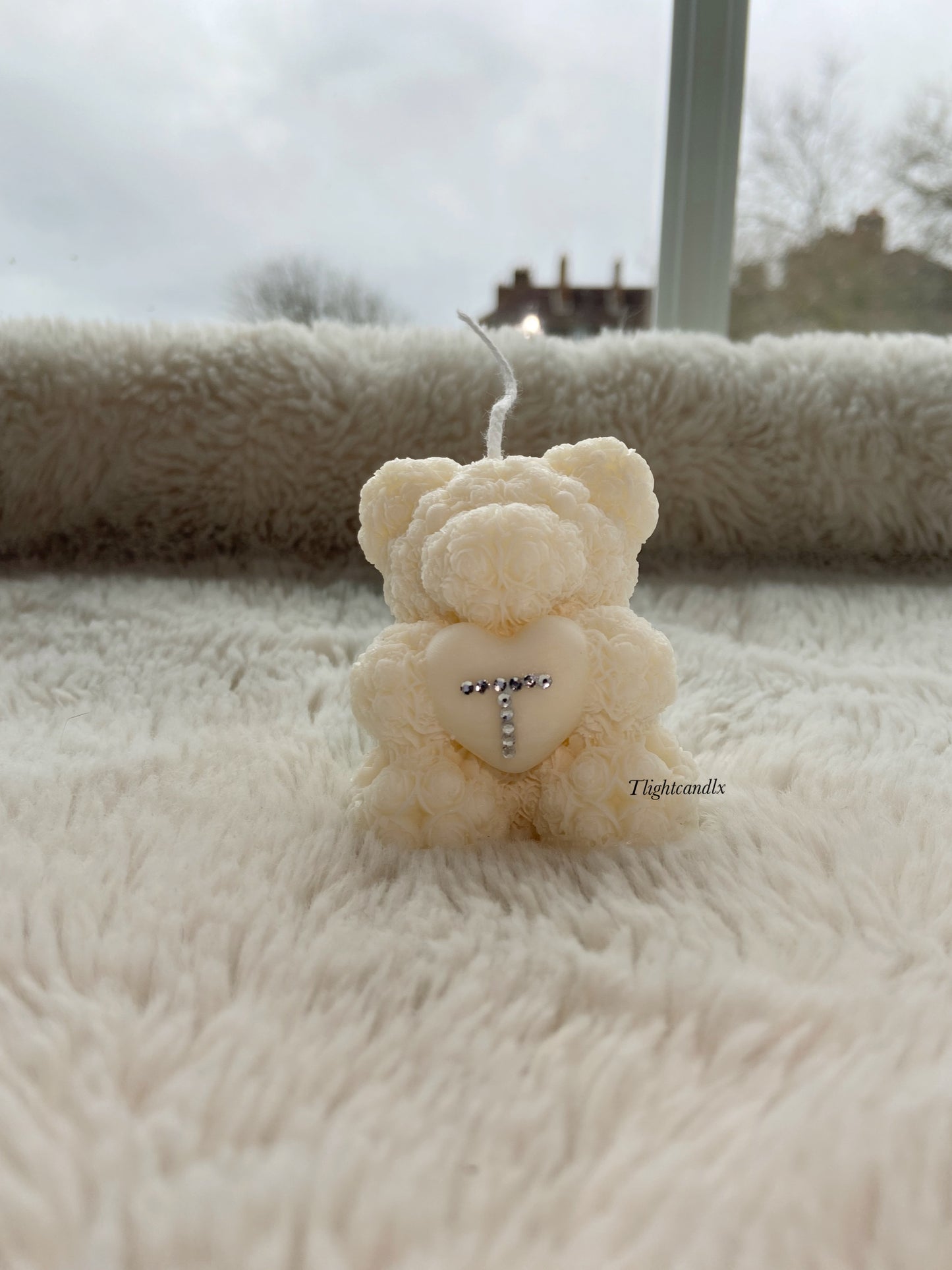 Mini Rosey Bear candle - personalised letter