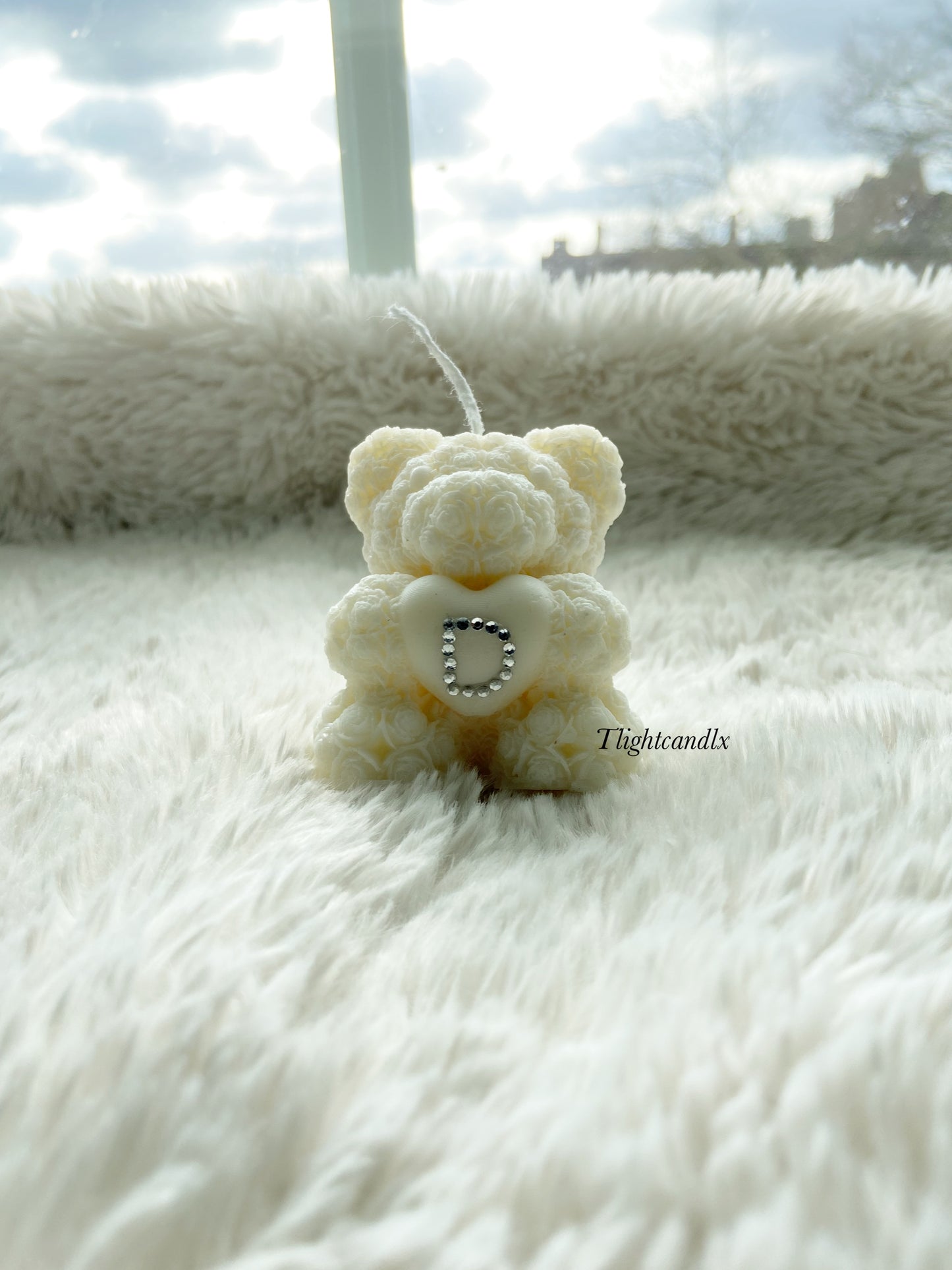 Mini Rosey Bear candle - personalised letter
