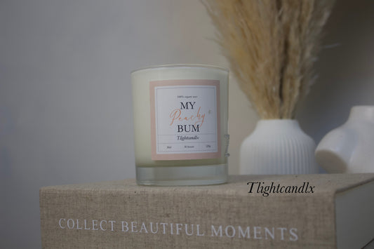 ‘MY PEACHY BUM’ glass jar candle with personalisation