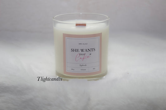 ‘SHE WANTS THAT CAKE’ glass jar candle