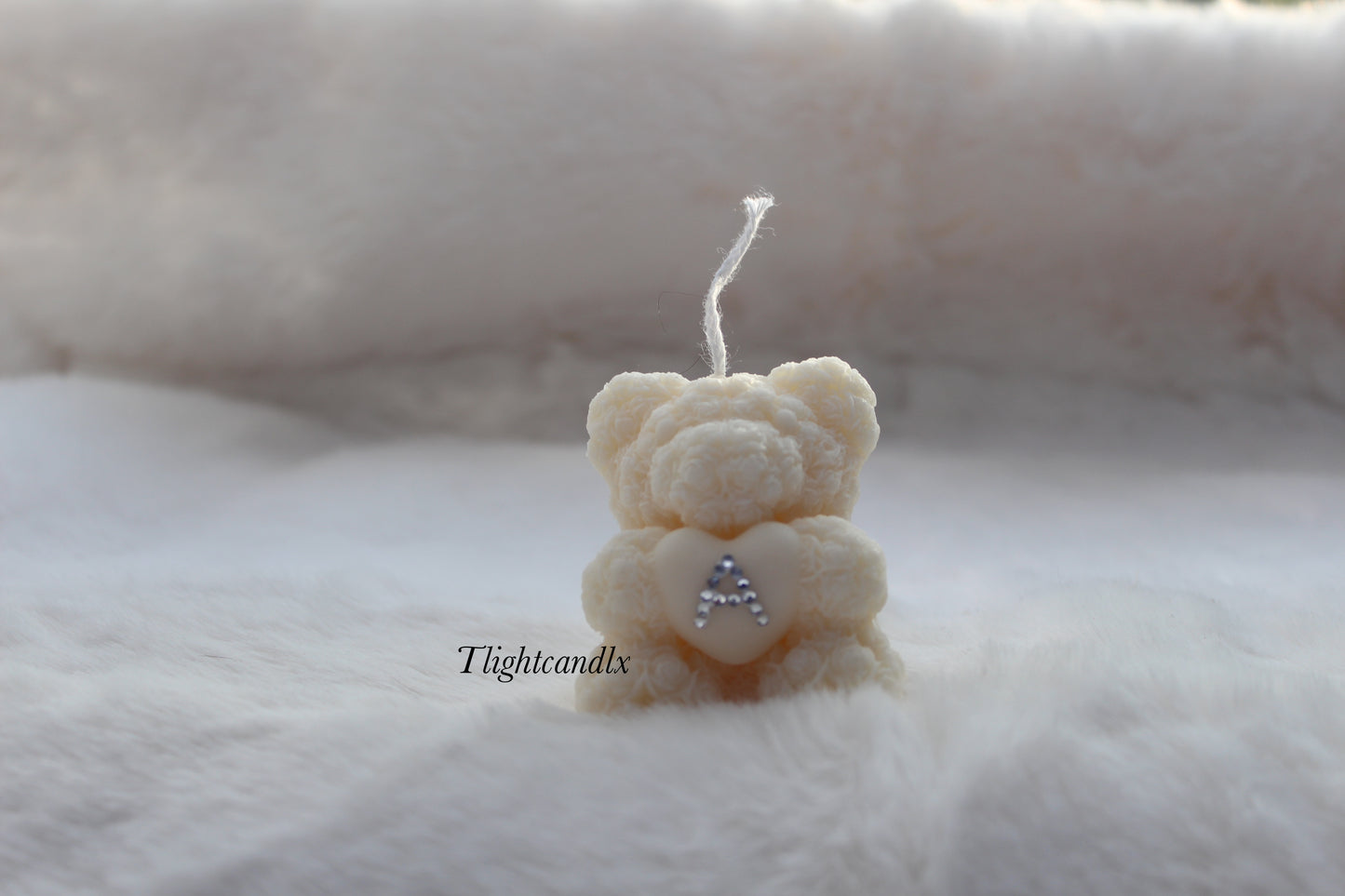Mini Rosey Bear candle - personalised letter
