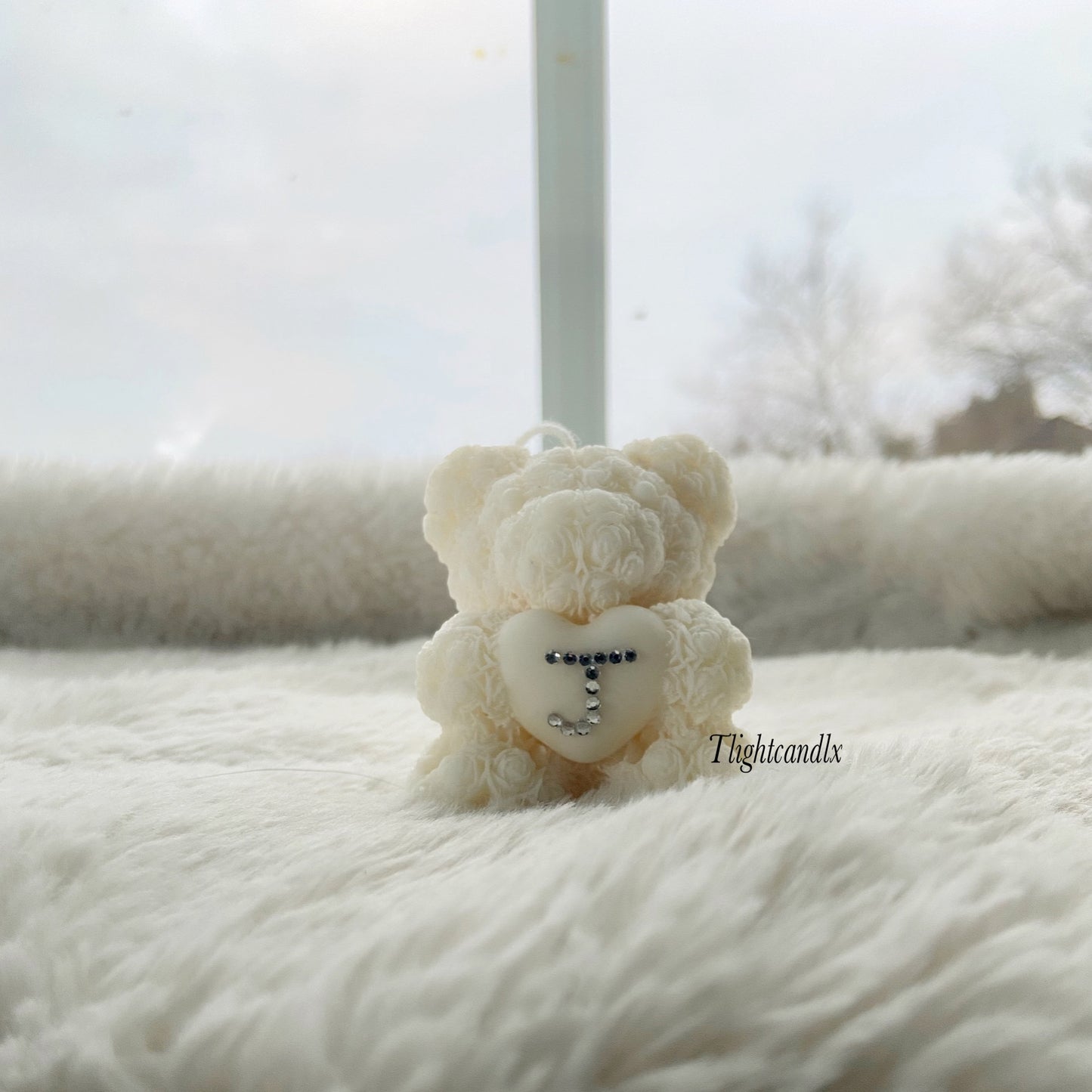 Mini Rosey Bear candle - personalised letter