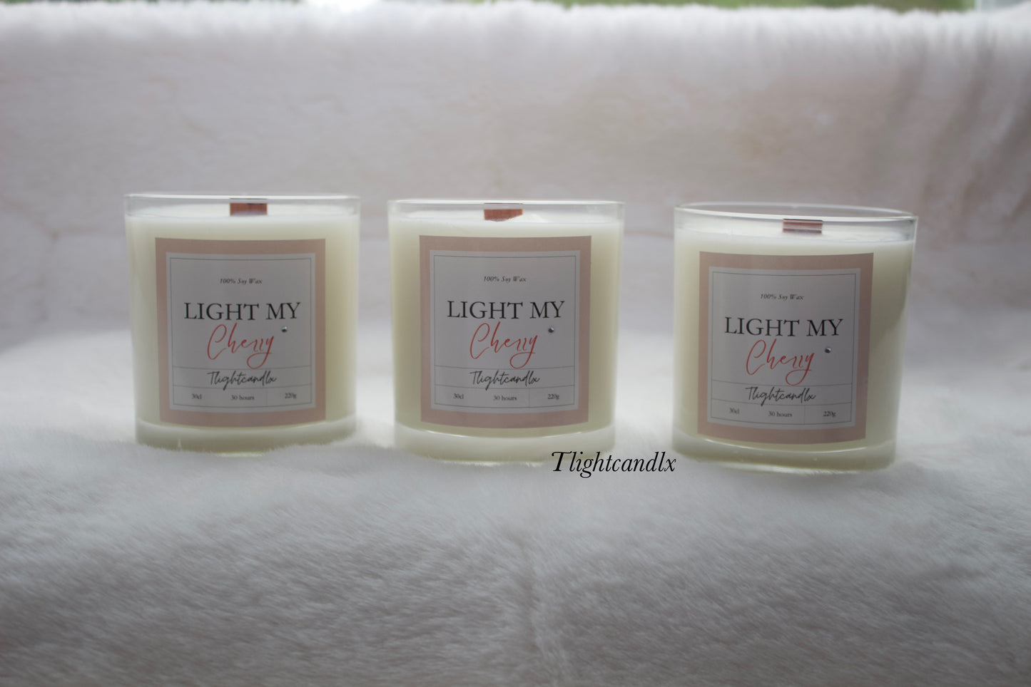 ‘LIGHT MY CHERRY’ glass jar candle with personalisation